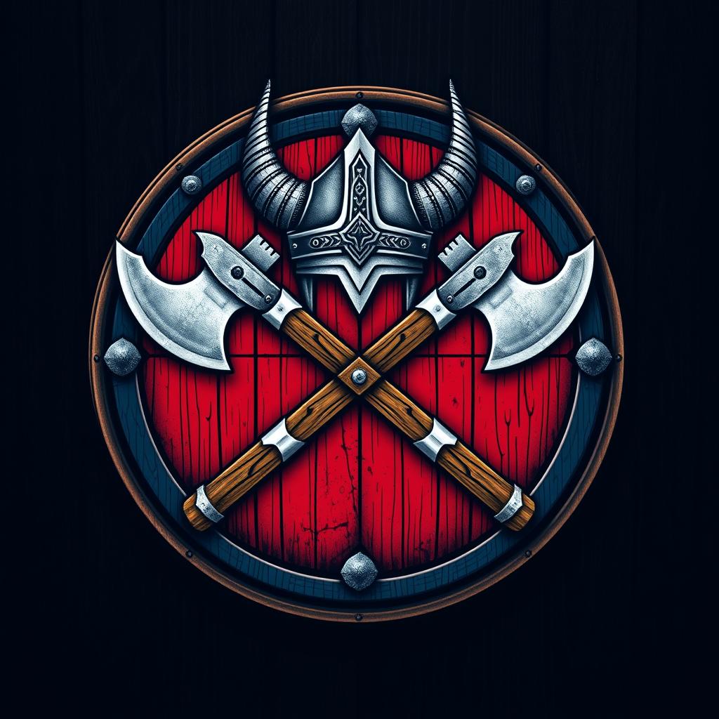 A medieval Viking civilization emblem featuring a round Viking shield