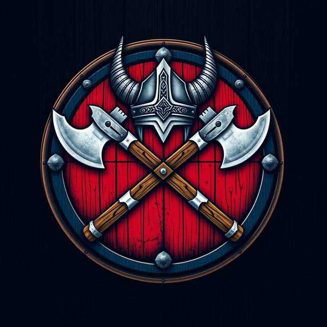 A medieval Viking civilization emblem featuring a round Viking shield