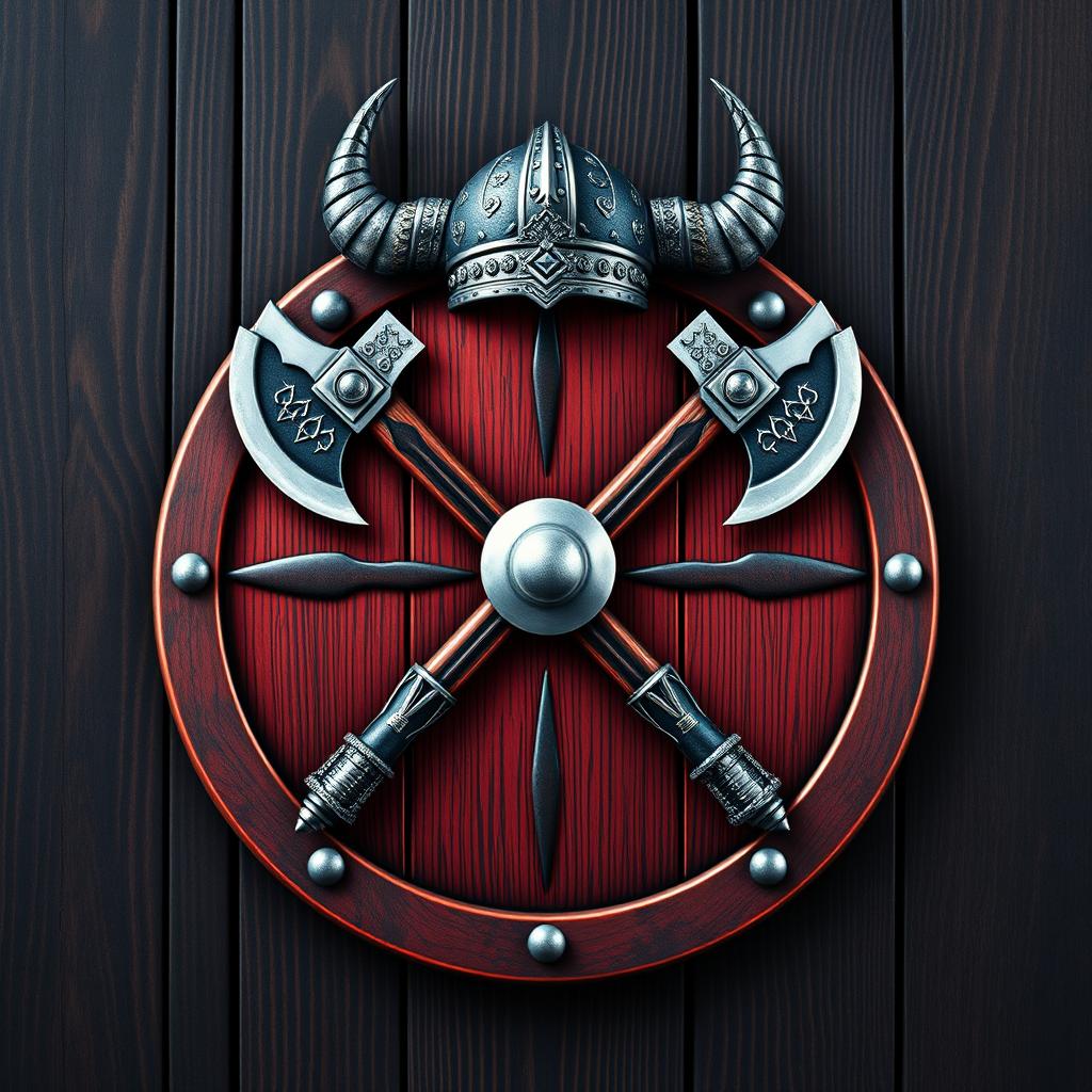 A medieval Viking civilization emblem featuring a round Viking shield