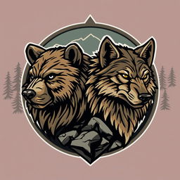 An emblem depicting a medieval civilization or kingdom of savages, featuring a semirealistic design of the heads of a bear and a wolf looking in opposite directions