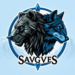 An emblem representing a medieval civilization or kingdom of savages, featuring the realistic heads of a feral bear and a wolf turned to look in opposite directions