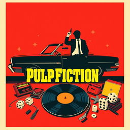 A vibrant and stylized poster inspired by 'Pulp Fiction'