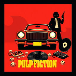 A vibrant and stylized poster inspired by 'Pulp Fiction'