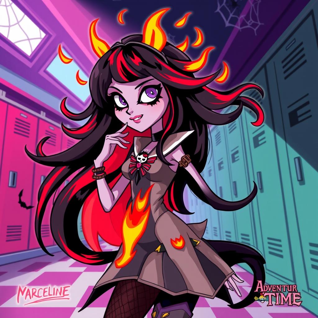 A dynamic and vibrant illustration of the character 'Marceline the Vampire Queen' from Adventure Time, reimagined as a Monster High character