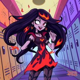 A dynamic and vibrant illustration of the character 'Marceline the Vampire Queen' from Adventure Time, reimagined as a Monster High character