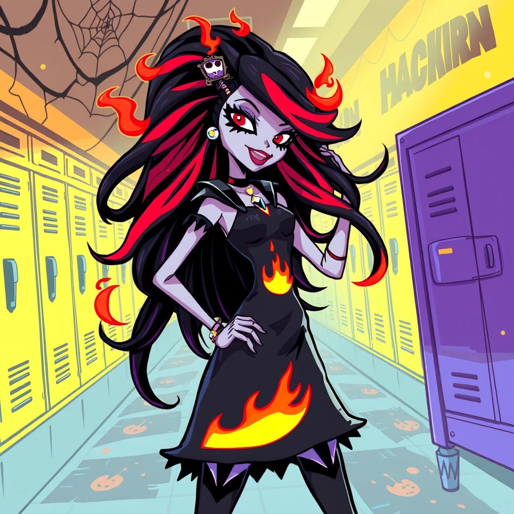 A dynamic and vibrant illustration of the character 'Marceline the Vampire Queen' from Adventure Time, reimagined as a Monster High character