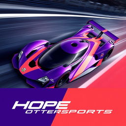 A sleek, futuristic car design concept for the racing team named 'Hope Motorsports'