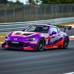 A sleek and aerodynamic Mazda MX-5 race car, designed for the racing team 'Hope Motorsports'