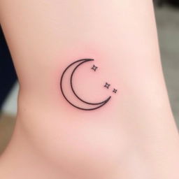 A delicate fine line tattoo design featuring a crescent moon, intricately detailed with thin, elegant lines