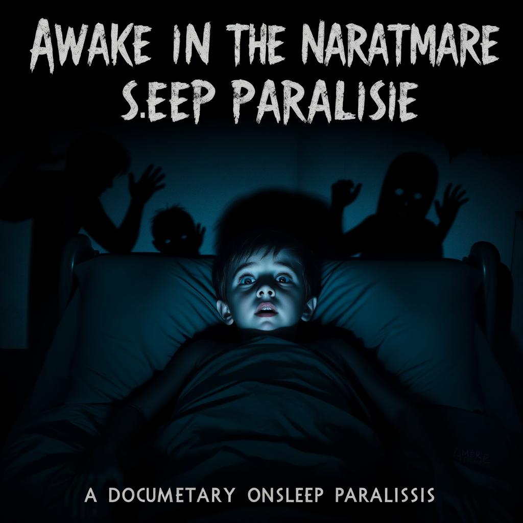 A haunting poster for a horror documentary focusing on the internal struggles of a young boy battling sleep paralysis