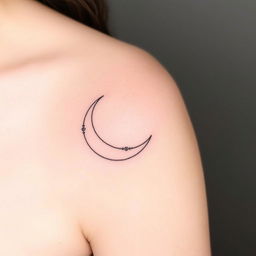 An elegant fine line tattoo of a crescent moon, featuring delicate, intricate details, with a minimalistic style that highlights the gracefulness of the shape