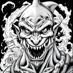 A portrait of Shark-Man in a Dungeons & Dragons style, showcasing a fierce and captivating humanoid with distinct shark-like features