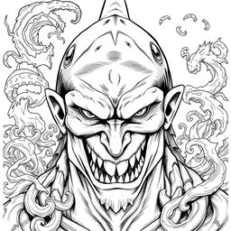 A portrait of Shark-Man in a Dungeons & Dragons style, showcasing a fierce and captivating humanoid with distinct shark-like features