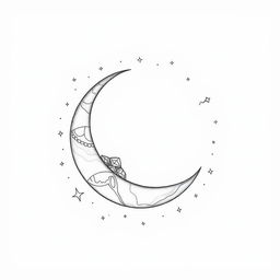 A fine line tattoo design featuring a beautifully detailed crescent moon