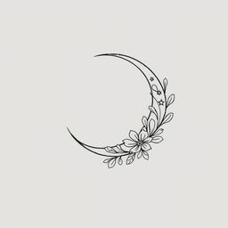 A fine line tattoo design featuring an elegant crescent moon