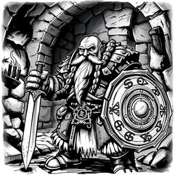 A Dwarf warrior depicted in a dark Dungeons & Dragons style