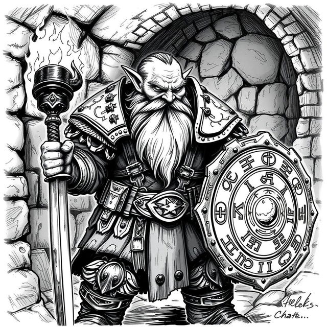 A Dwarf warrior depicted in a dark Dungeons & Dragons style