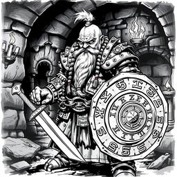 A Dwarf warrior depicted in a dark Dungeons & Dragons style