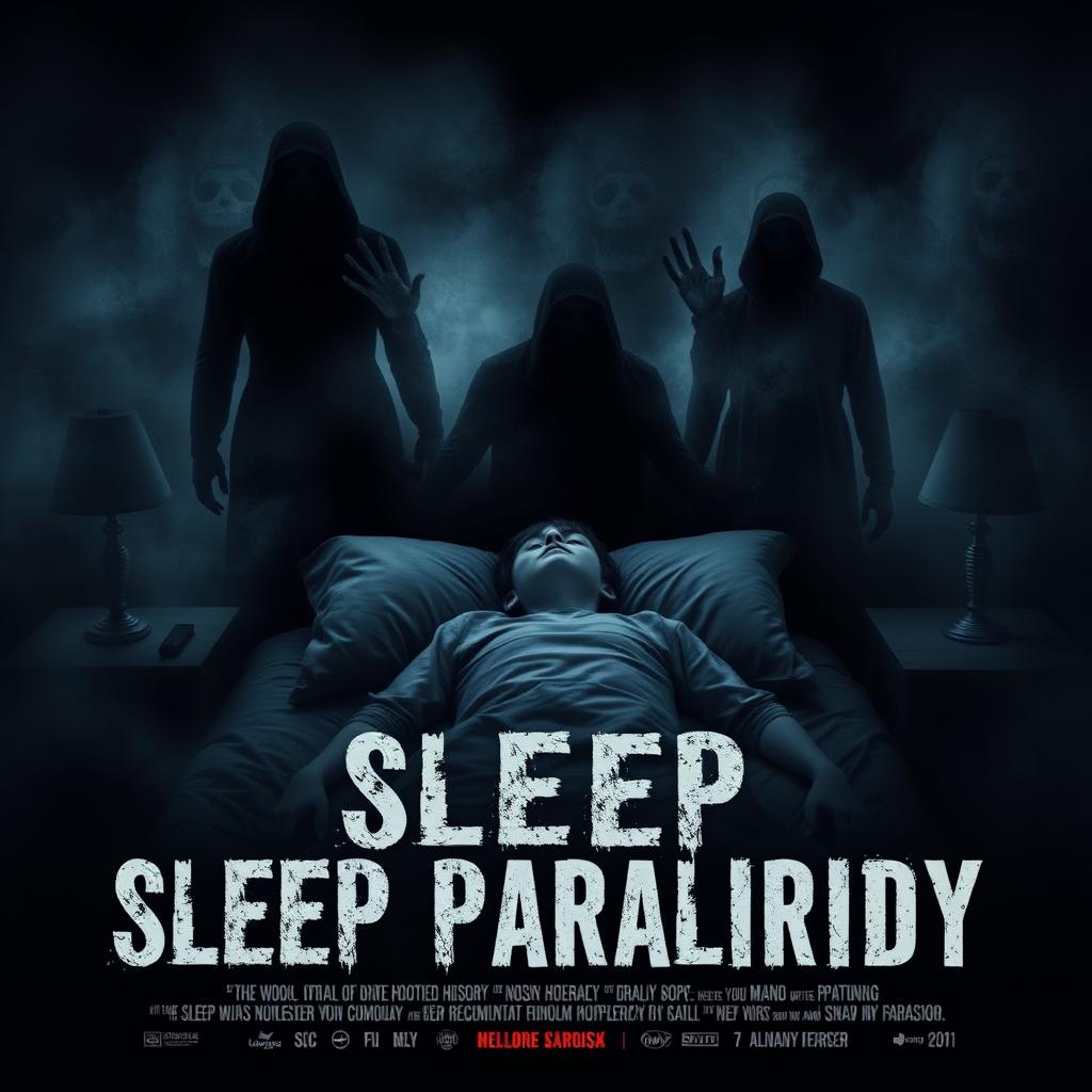 A chilling horror documentary poster depicting the internal struggle of a boy experiencing sleep paralysis