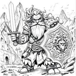 A Dwarf warrior featuring full, flowing hair and a majestic beard, depicted in classic Dungeons & Dragons style