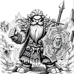 A Dwarf warrior featuring full, flowing hair and a majestic beard, depicted in classic Dungeons & Dragons style