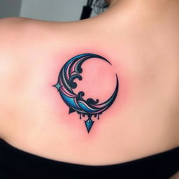 A unique tattoo design featuring a crescent moon with an artistic twist, distinct from the previous design