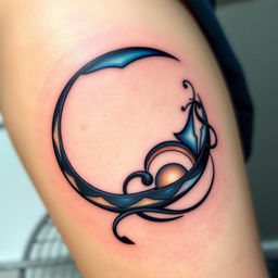 A unique tattoo design featuring a crescent moon with an artistic twist, distinct from the previous design