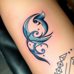 A unique tattoo design featuring a crescent moon with an artistic twist, distinct from the previous design