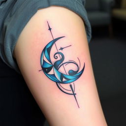 A unique tattoo design featuring a crescent moon with an artistic twist, distinct from the previous design