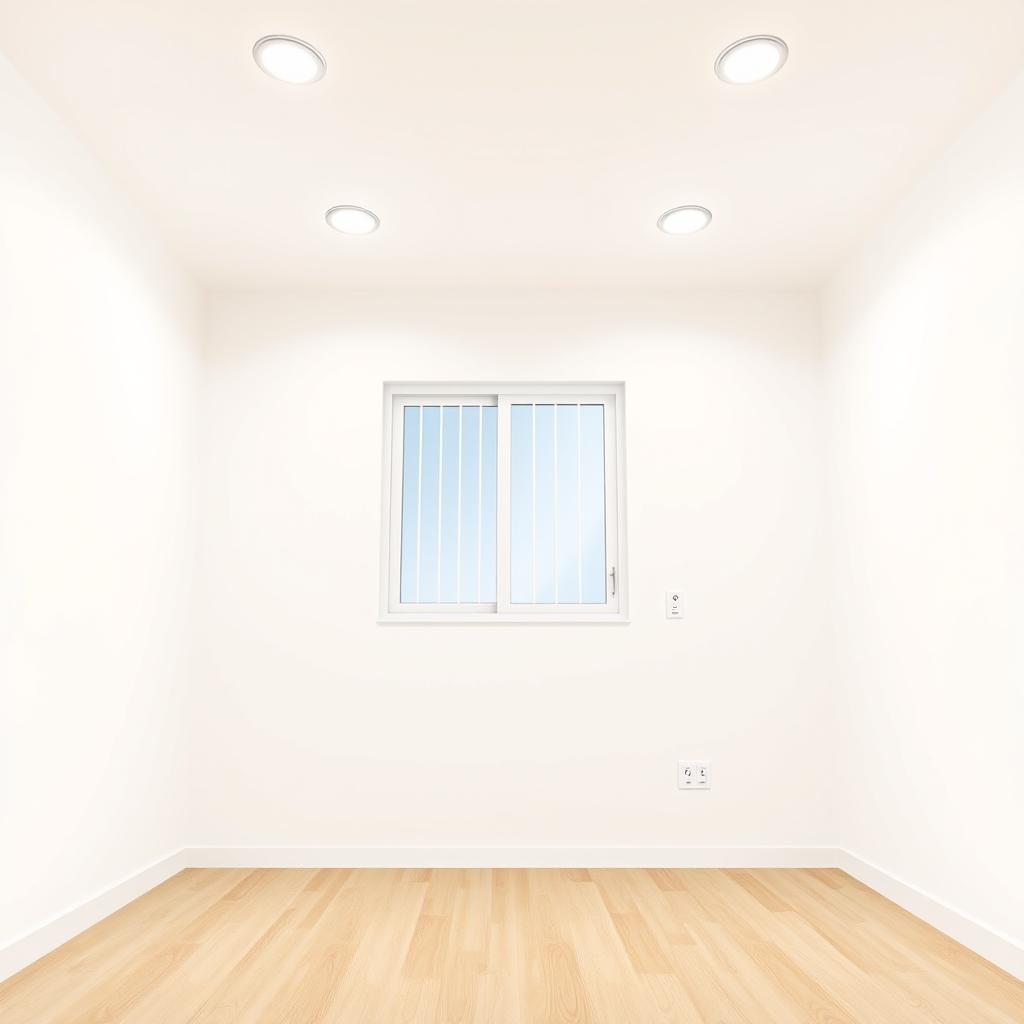 A detailed interior design illustration of a minimalist bedroom measuring 3 meters by 4 meters