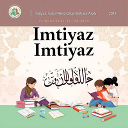 An engaging cover design for "Imtiyaz: Jurnal Pendidikan Bahasa Arab" showcasing elements of Arabic language education