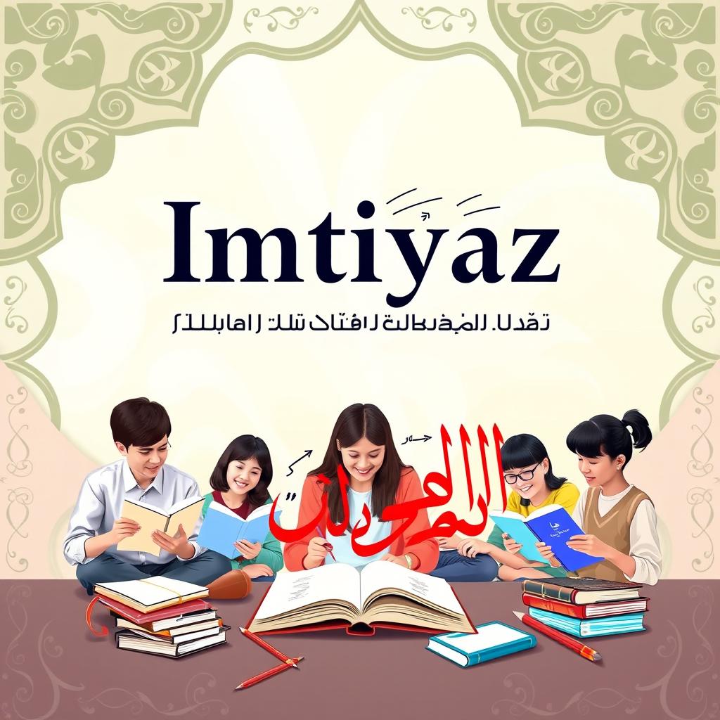 An engaging cover design for "Imtiyaz: Jurnal Pendidikan Bahasa Arab" showcasing elements of Arabic language education