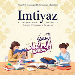 An engaging cover design for "Imtiyaz: Jurnal Pendidikan Bahasa Arab" showcasing elements of Arabic language education