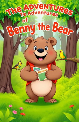 A lively cover illustration featuring Benny, a friendly bear with soft, fluffy fur, broad shoulders, and bright, curious eyes, standing cheerfully in a lush green forest