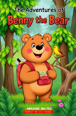 A lively cover illustration featuring Benny, a friendly bear with soft, fluffy fur, broad shoulders, and bright, curious eyes, standing cheerfully in a lush green forest