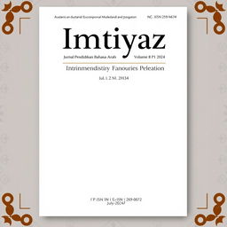 A sophisticated journal cover for 'Imtiyaz: Jurnal Pendidikan Bahasa Arab, Volume 8 No 1, July 2024'