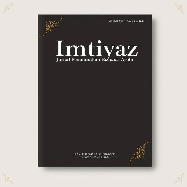 A sophisticated journal cover for 'Imtiyaz: Jurnal Pendidikan Bahasa Arab, Volume 8 No 1, July 2024'