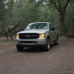 In his desperate effort to escape, the man's vehicle suddenly hits a large stone and a tree, causing it to screech to a halt with a loud crash. Behind, the Velociraptor continues its pursuit, undeterred.