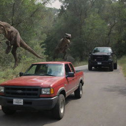 In his desperate effort to escape, the man's vehicle suddenly hits a large stone and a tree, causing it to screech to a halt with a loud crash. Behind, the Velociraptor continues its pursuit, undeterred.