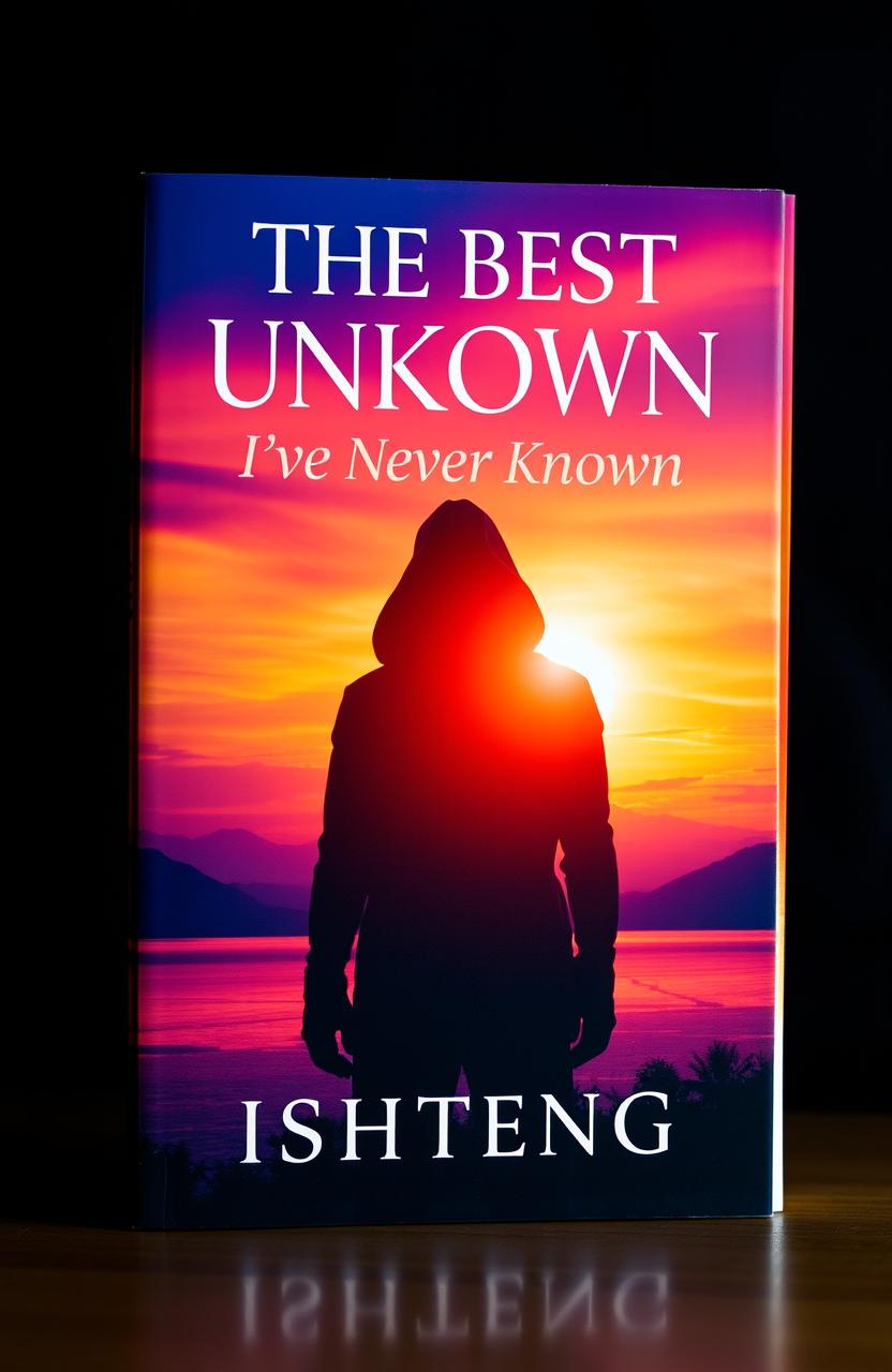 A captivating book cover for a Wattpad fiction story titled 'The Best Unknown I've Never Known', featuring an enigmatic silhouette of a person against a vibrant sunset backdrop