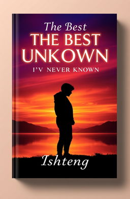 A captivating book cover for a Wattpad fiction story titled 'The Best Unknown I've Never Known', featuring an enigmatic silhouette of a person against a vibrant sunset backdrop