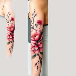 A stunning full-sleeve tattoo design for a female that gracefully wraps around the entire arm