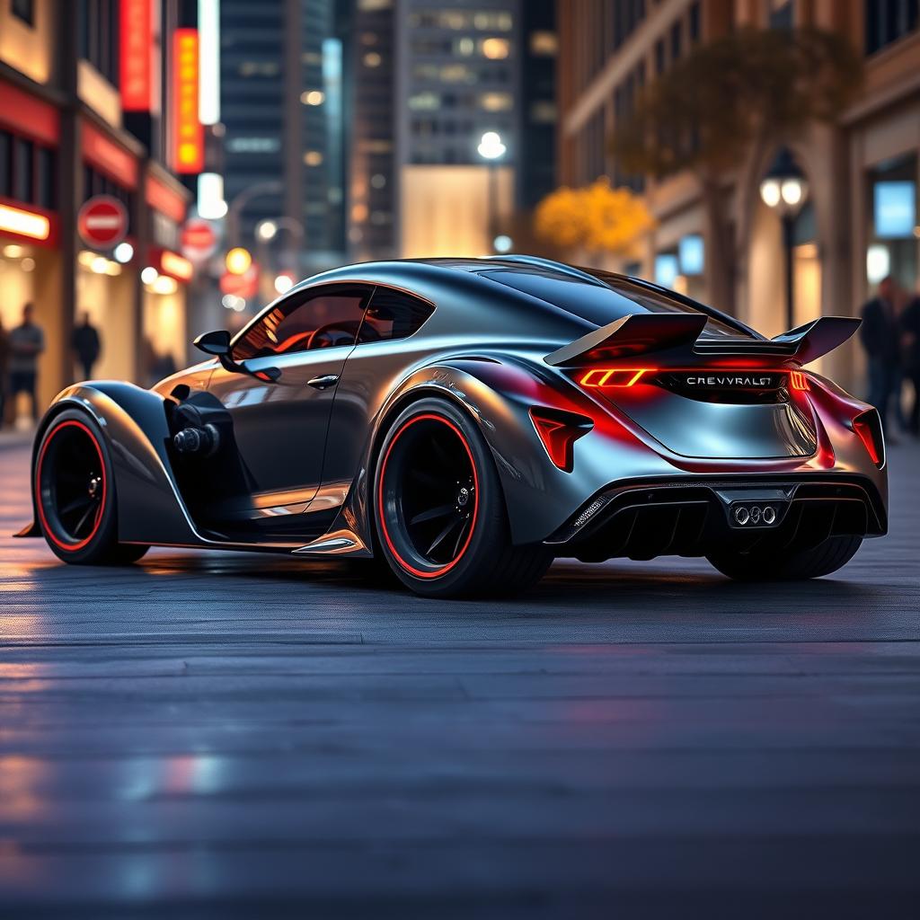 A hypercar design inspired by the classic 1939 Chevrolet Coupe, featuring a widebody style with bold, oversized tires that emphasize a powerful, aggressive stance