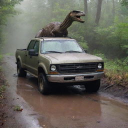 Leaving the wrecked vehicle, the previously indifferent swindler now runs frenetically in the pouring rain, tears streaming down his face - a picture of panic and regret, with the Velociraptor still on his trail.