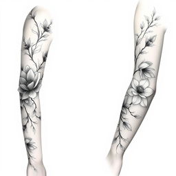 A striking full-sleeve tattoo design for a female, intricately wrapping around the entire arm