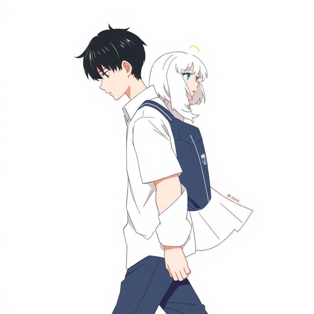 A male high schooler with black hair walking slightly downwards, wearing a casual school uniform