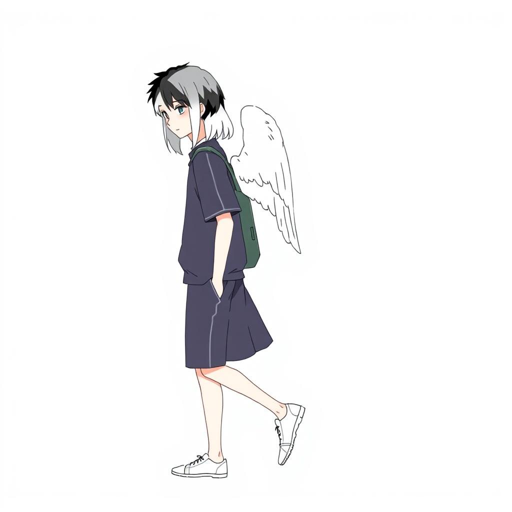 A male high schooler with black hair walking slightly downwards, wearing a casual school uniform