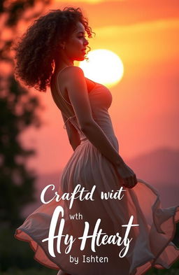 A stunning and alluring scene featuring a sexy girl with beautiful curly hair, moving gracefully against a breathtaking sunset backdrop