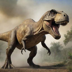 The T-Rex, with a swift move, reduces the scheming individual to a meal, consuming with an insatiable hunger and reminding onlookers of the untamed nature of these ancient beasts.