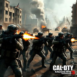 A dynamic and intense scene depicting military action inspired by Call of Duty: Modern Warfare 3